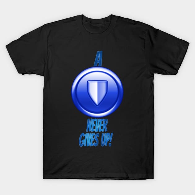 City of Heroes - A Defender Never Gives Up T-Shirt by lokiie1984